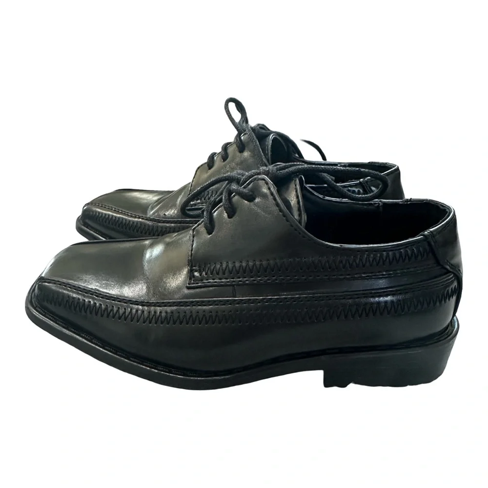 Stacy Adams Boys Dress Shoes Black lace up size 11 Lil Bowman Bike Toe Oxford